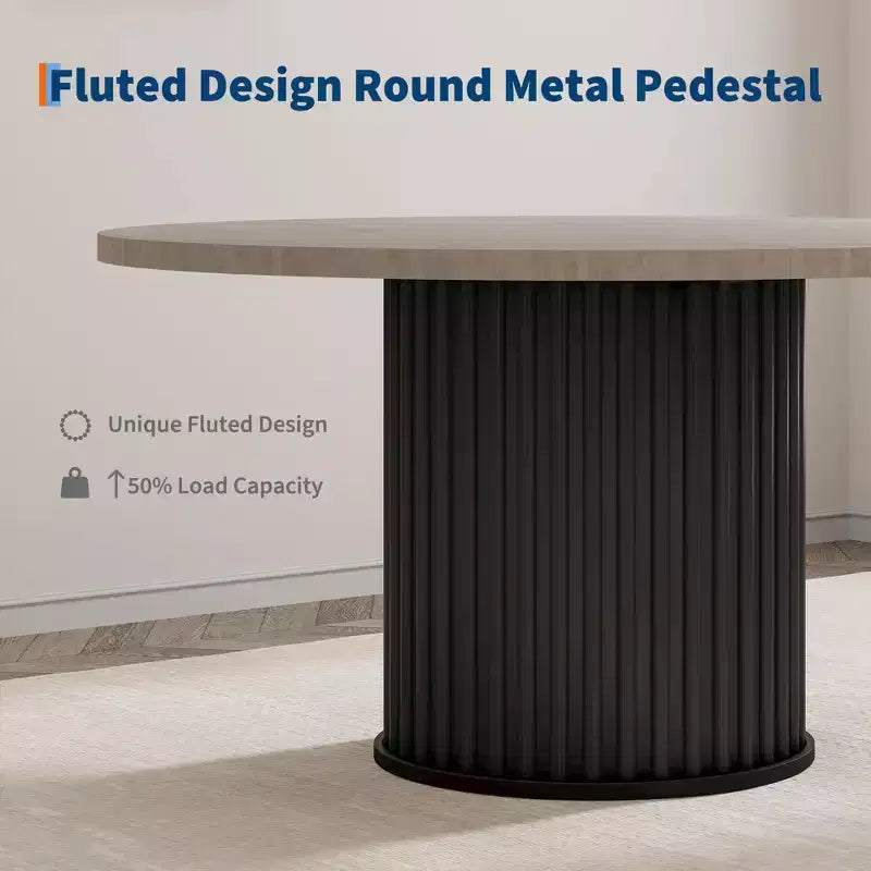47 Round Dining Table, Seats 46  Farmhouse Style with Sturdy Wavy Metal Pedestal Base for Kitchen or Dining RoomSeats