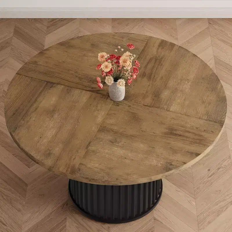 47 Round Dining Table, Seats 46  Farmhouse Style with Sturdy Wavy Metal Pedestal Base for Kitchen or Dining RoomSeats