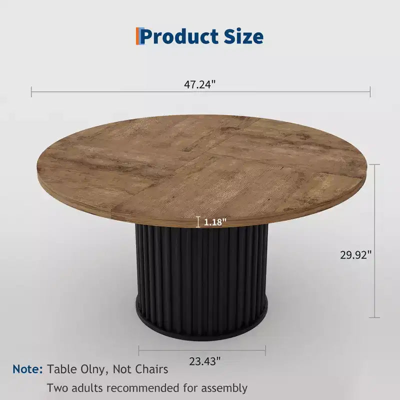 47 Round Dining Table, Seats 46  Farmhouse Style with Sturdy Wavy Metal Pedestal Base for Kitchen or Dining RoomSeats