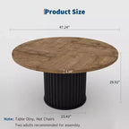 47 Round Dining Table, Seats 46  Farmhouse Style with Sturdy Wavy Metal Pedestal Base for Kitchen or Dining RoomSeats