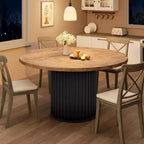 47 Round Dining Table, Seats 46  Farmhouse Style with Sturdy Wavy Metal Pedestal Base for Kitchen or Dining RoomSeats