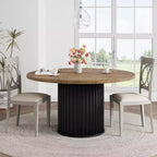 47 Round Dining Table, Seats 46  Farmhouse Style with Sturdy Wavy Metal Pedestal Base for Kitchen or Dining RoomSeats