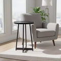 Homy Casa Round Metal & Wood Accent Table for Living Room, Modern Black
