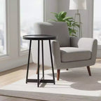 Homy Casa Round Metal & Wood Accent Table for Living Room, Modern Black