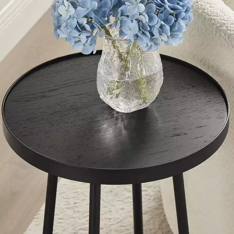 Table d'appoint ronde Homy Casa en métal et bois pour salon, noir moderne