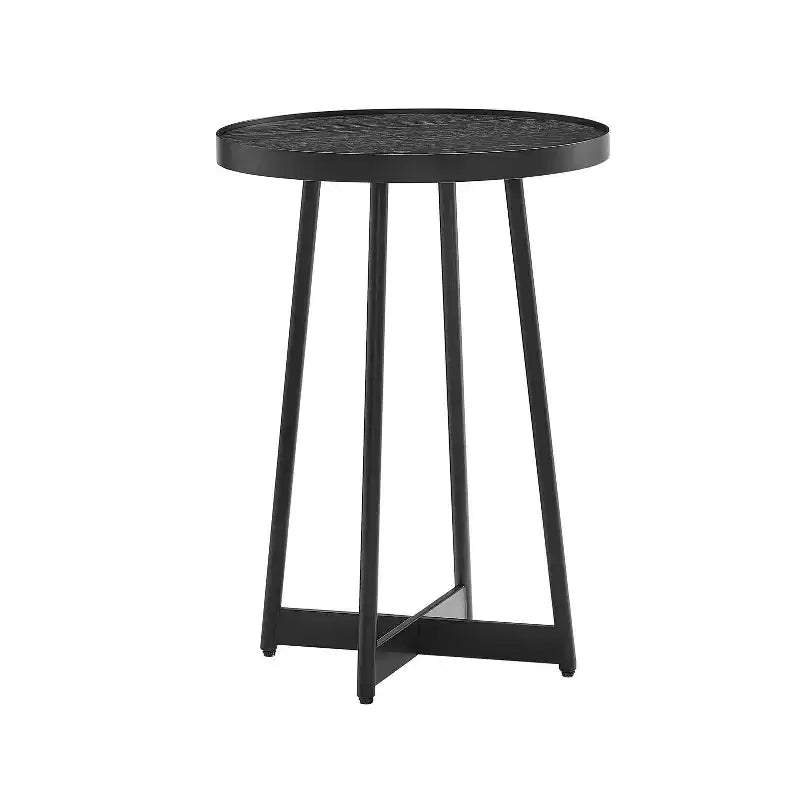 Table d'appoint ronde Homy Casa en métal et bois pour salon, noir moderne