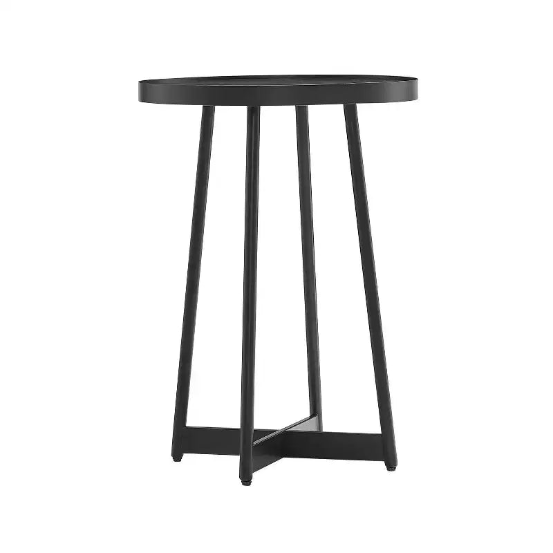 Table d'appoint ronde Homy Casa en métal et bois pour salon, noir moderne