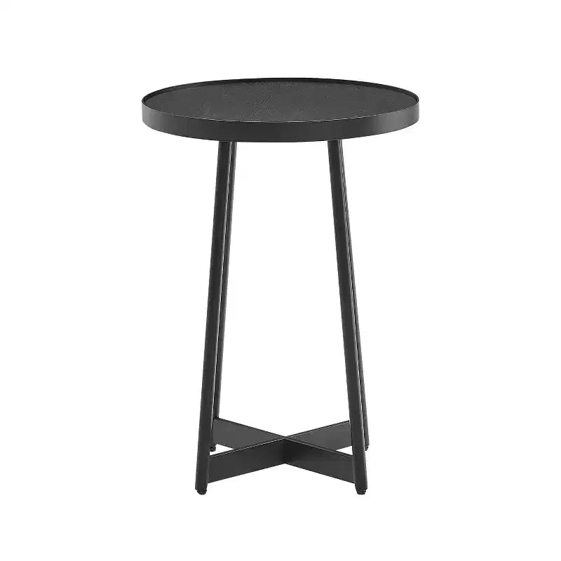Table d'appoint ronde Homy Casa en métal et bois pour salon, noir moderne
