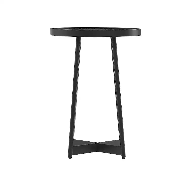 Table d'appoint ronde Homy Casa en métal et bois pour salon, noir moderne