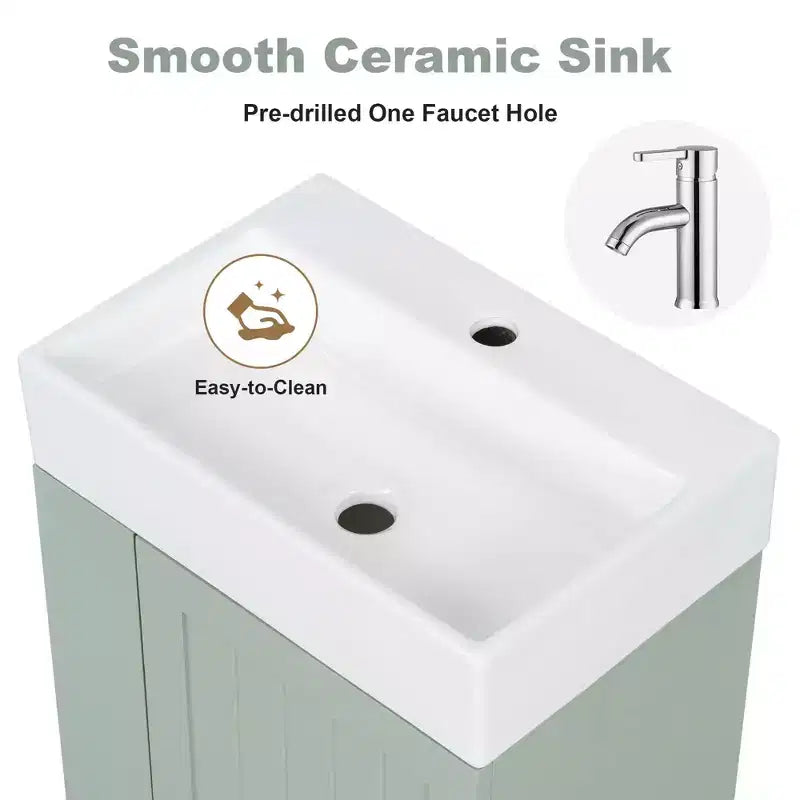 MAYEERTY 20 Meuble de Salle de Bain Lavabo en Céramique Tiroir de Rangement en MDF Étagère Latérale Poignée Dorée Petite Salle de Bain