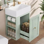 MAYEERTY 20 Meuble de Salle de Bain Lavabo en Céramique Tiroir de Rangement en MDF Étagère Latérale Poignée Dorée Petite Salle de Bain