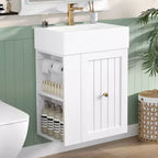 MAYEERTY 20 Meuble de Salle de Bain Lavabo en Céramique Tiroir de Rangement en MDF Étagère Latérale Poignée Dorée Petite Salle de Bain