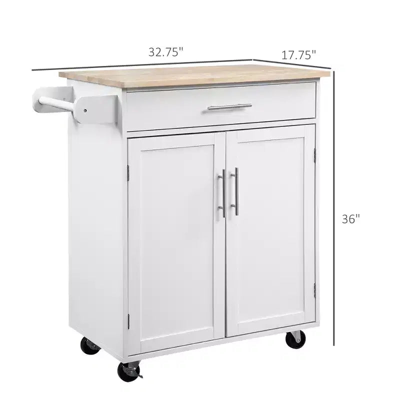 Kitchen Island Cart Rolling Trolley Cart with Drawer, Storage Cabinet & Towel Rack