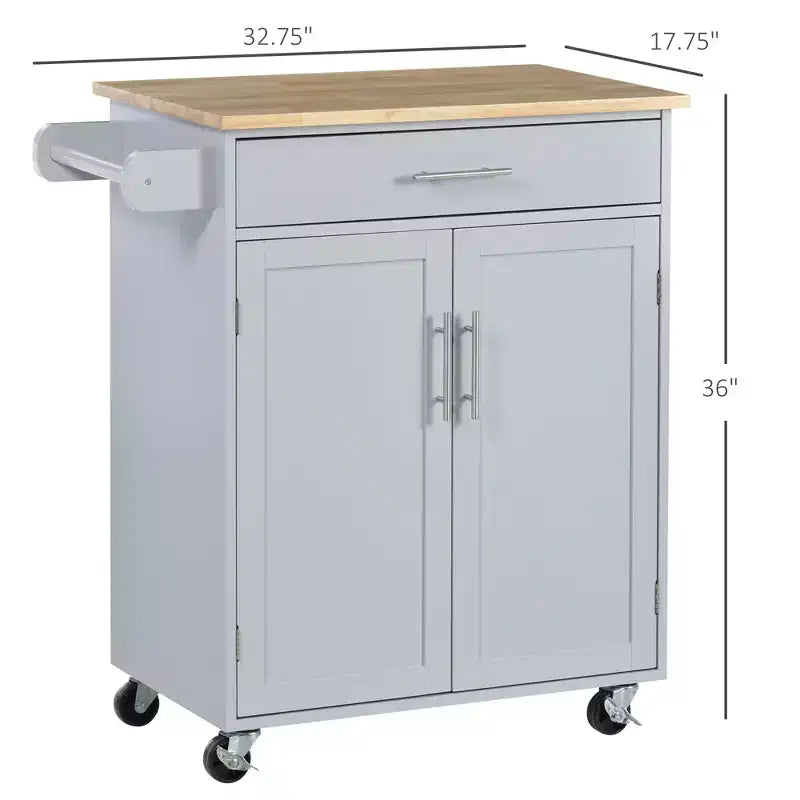 Kitchen Island Cart Rolling Trolley Cart with Drawer, Storage Cabinet & Towel Rack