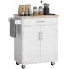 Kitchen Island Cart Rolling Trolley Cart with Drawer, Storage Cabinet & Towel Rack
