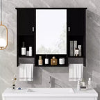 MAYEERTY Armoire de toilette murale 72,9 cm avec rangement dissimulé, 6 étagères ouvertes, armoire à pharmacie noire