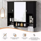 MAYEERTY Armoire de toilette murale 72,9 cm avec rangement dissimulé, 6 étagères ouvertes, armoire à pharmacie noire