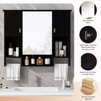 MAYEERTY Armoire de toilette murale 72,9 cm avec rangement dissimulé, 6 étagères ouvertes, armoire à pharmacie noire
