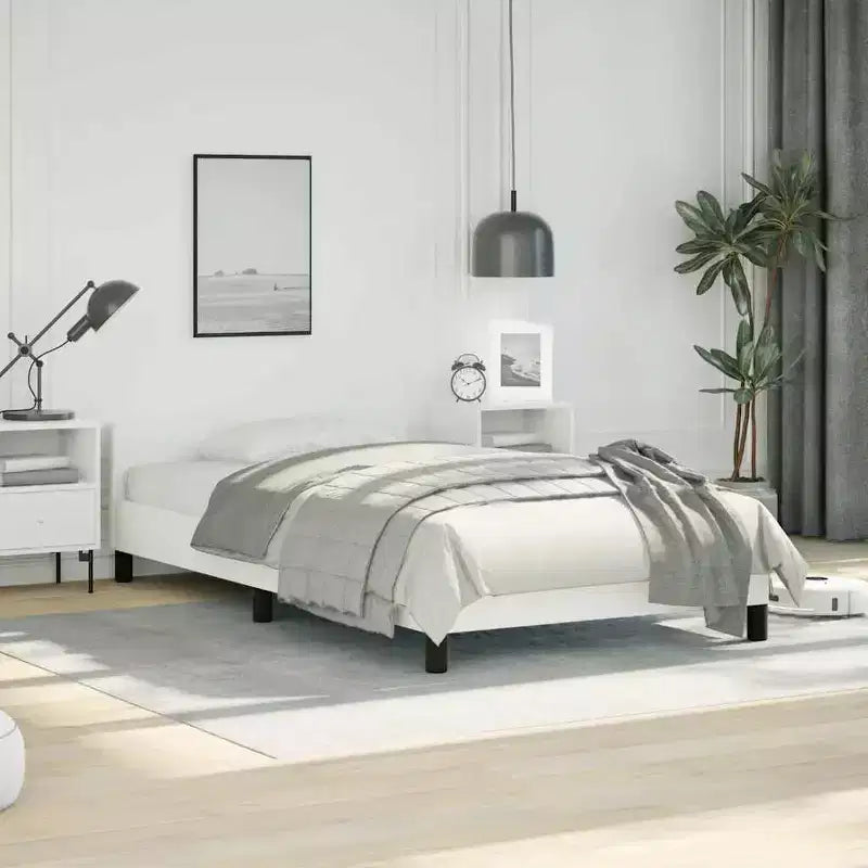 Bed Frame With Headboard White Faux leather, Plywood, Engineered wood