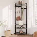 Coat Rack with 3 Storage Shelves, 6 Double Hooks & Spacious Storage Shelf, Corner Hall Tree and Clothes Rack Stone