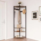 Coat Rack with 3 Storage Shelves, 6 Double Hooks & Spacious Storage Shelf, Corner Hall Tree and Clothes Rack Stone