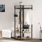 Coat Rack with 3 Storage Shelves, 6 Double Hooks & Spacious Storage Shelf, Corner Hall Tree and Clothes Rack Stone