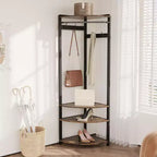 Coat Rack with 3 Storage Shelves, 6 Double Hooks & Spacious Storage Shelf, Corner Hall Tree and Clothes Rack Stone