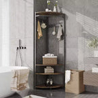 Coat Rack with 3 Storage Shelves, 6 Double Hooks & Spacious Storage Shelf, Corner Hall Tree and Clothes Rack Stone