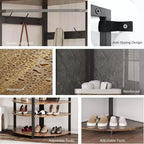 Coat Rack with 3 Storage Shelves, 6 Double Hooks & Spacious Storage Shelf, Corner Hall Tree and Clothes Rack Stone