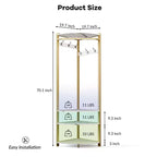Coat Rack with 3 Storage Shelves, 6 Double Hooks & Spacious Storage Shelf, Corner Hall Tree and Clothes Rack Stone