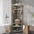 Coat Rack with 3 Storage Shelves, 6 Double Hooks & Spacious Storage Shelf, Corner Hall Tree and Clothes Rack Stone
