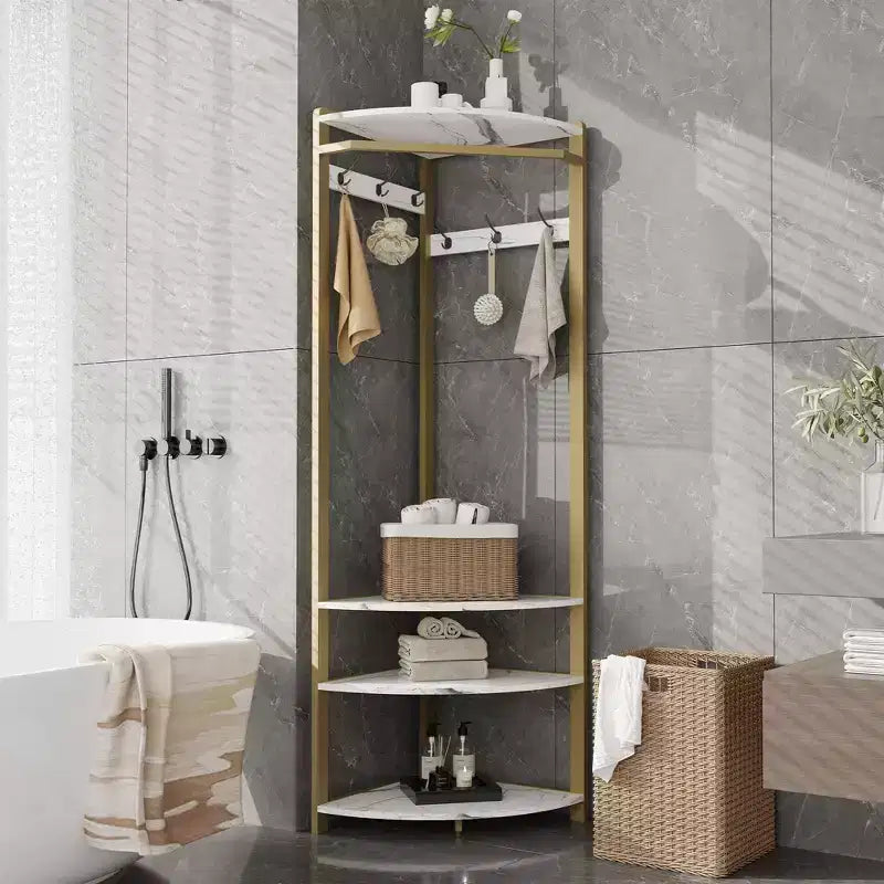 Coat Rack with 3 Storage Shelves, 6 Double Hooks & Spacious Storage Shelf, Corner Hall Tree and Clothes Rack Stone