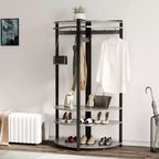 Coat Rack with 3 Storage Shelves, 6 Double Hooks & Spacious Storage Shelf, Corner Hall Tree and Clothes Rack Stone