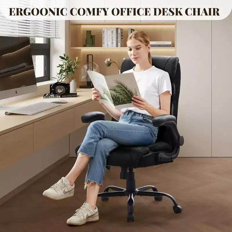 Ergonomic Office Chair for Home Office, High Back Executive Desk Chair, Retractable Footrest & Wide Seat  Heavy-Duty Swivel Computer Chair