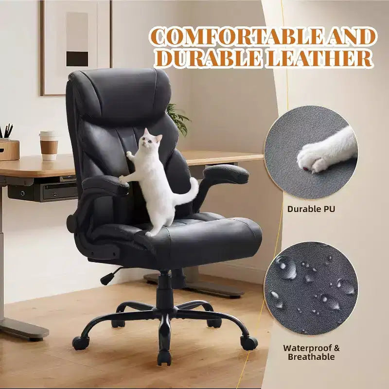 Ergonomic Office Chair for Home Office, High Back Executive Desk Chair, Retractable Footrest & Wide Seat  Heavy-Duty Swivel Computer Chair