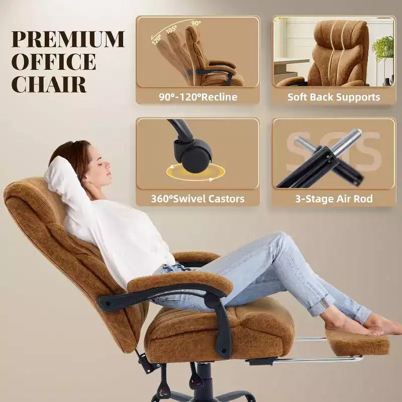 Ergonomic Office Chair for Home Office, High Back Executive Desk Chair, Retractable Footrest & Wide Seat  Heavy-Duty Swivel Computer Chair