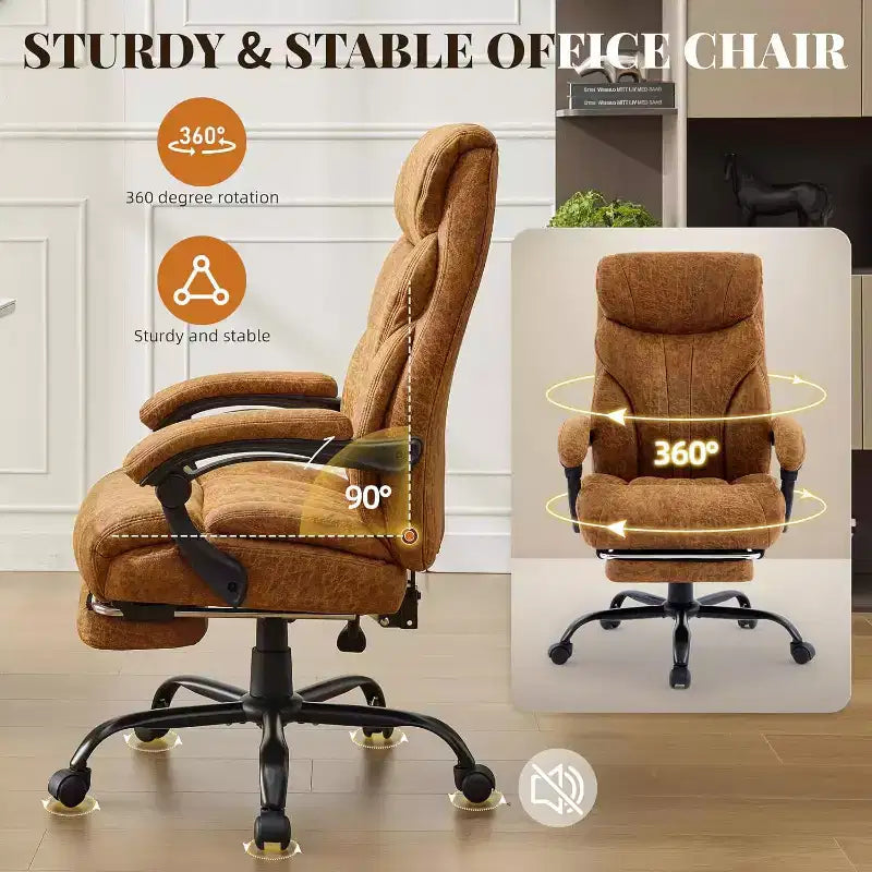 Ergonomic Office Chair for Home Office, High Back Executive Desk Chair, Retractable Footrest & Wide Seat  Heavy-Duty Swivel Computer Chair