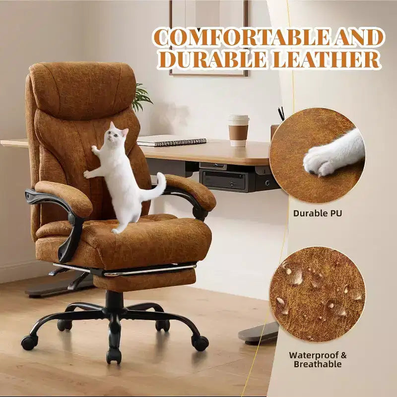 Ergonomic Office Chair for Home Office, High Back Executive Desk Chair, Retractable Footrest & Wide Seat  Heavy-Duty Swivel Computer Chair