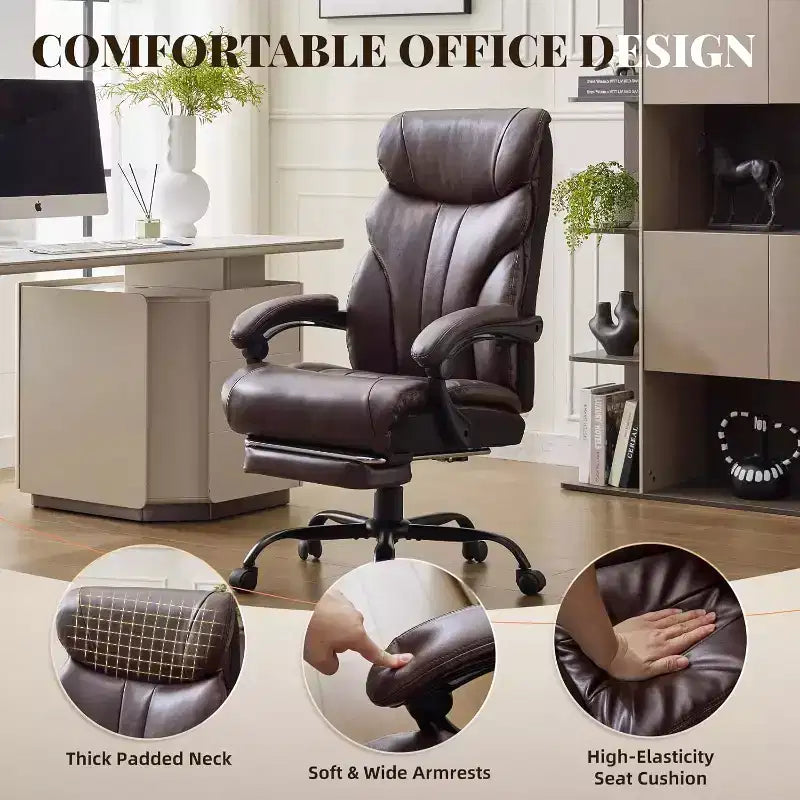Ergonomic Office Chair for Home Office, High Back Executive Desk Chair, Retractable Footrest & Wide Seat  Heavy-Duty Swivel Computer Chair