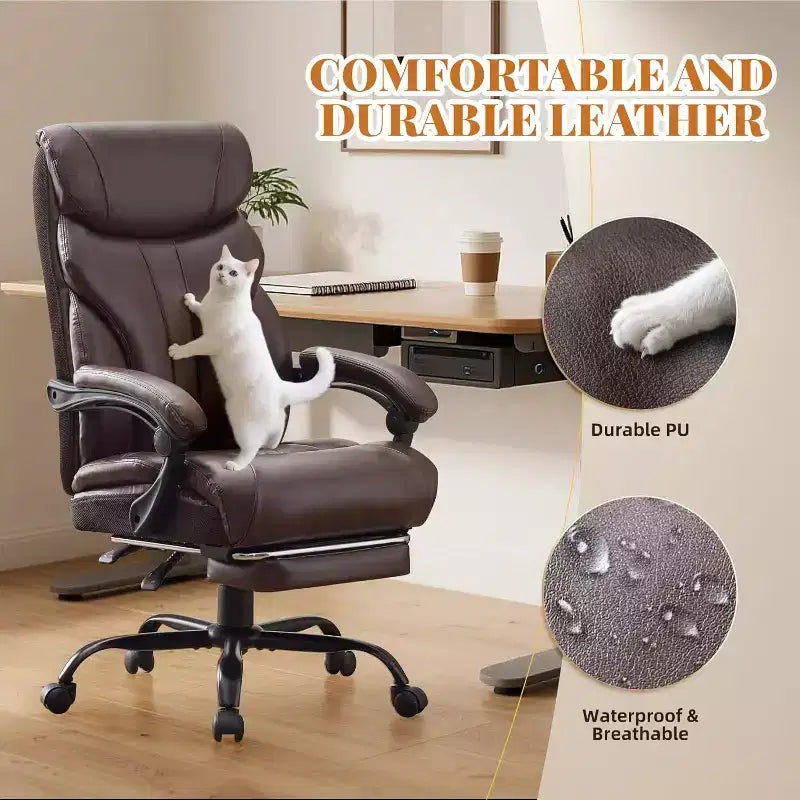 Ergonomic Office Chair for Home Office, High Back Executive Desk Chair, Retractable Footrest & Wide Seat  Heavy-Duty Swivel Computer Chair