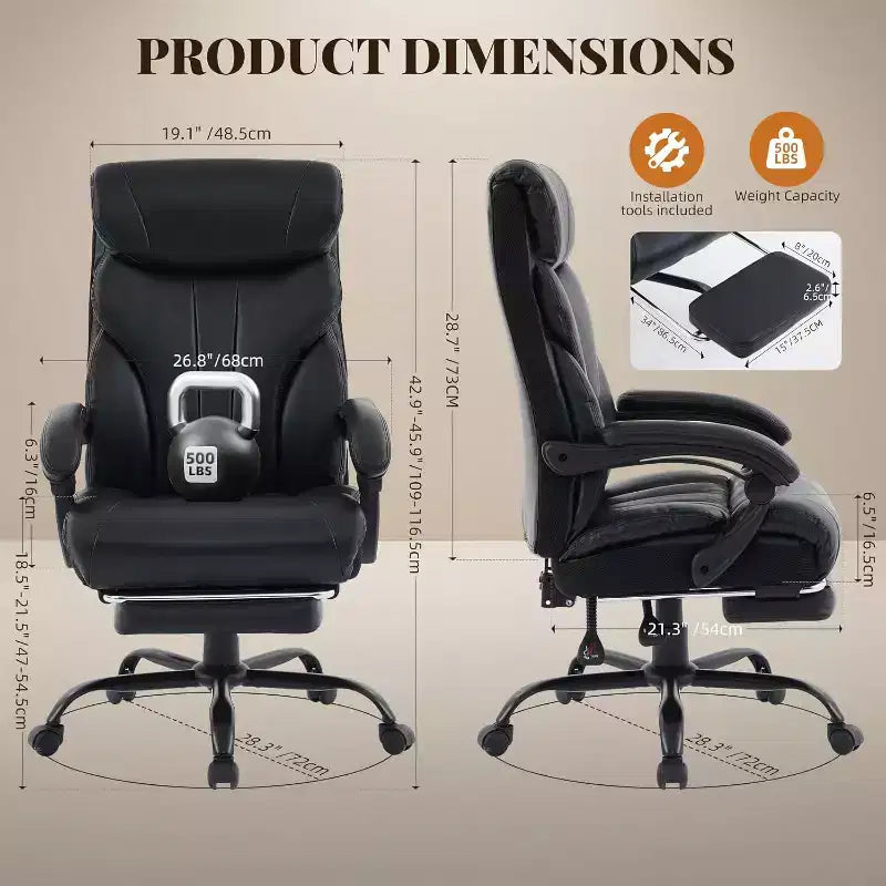 Ergonomic Office Chair for Home Office, High Back Executive Desk Chair, Retractable Footrest & Wide Seat  Heavy-Duty Swivel Computer Chair