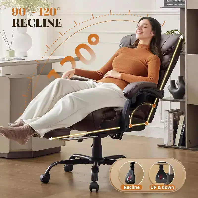 Ergonomic Office Chair for Home Office, High Back Executive Desk Chair, Retractable Footrest & Wide Seat  Heavy-Duty Swivel Computer Chair