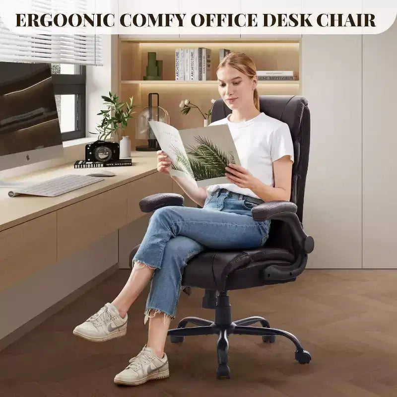 Ergonomic Office Chair for Home Office, High Back Executive Desk Chair, Retractable Footrest & Wide Seat  Heavy-Duty Swivel Computer Chair
