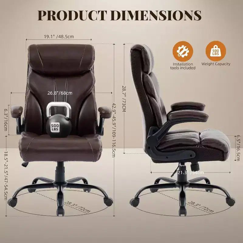 Ergonomic Office Chair for Home Office, High Back Executive Desk Chair, Retractable Footrest & Wide Seat  Heavy-Duty Swivel Computer Chair