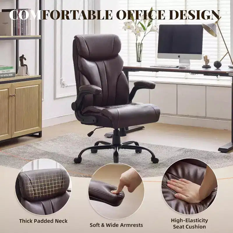 Ergonomic Office Chair for Home Office, High Back Executive Desk Chair, Retractable Footrest & Wide Seat  Heavy-Duty Swivel Computer Chair