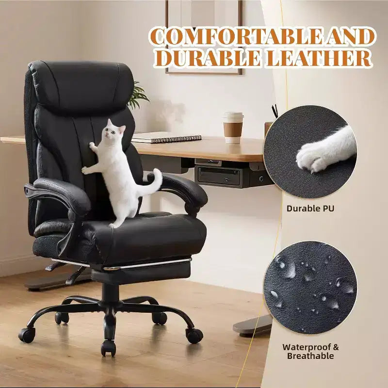Ergonomic Office Chair for Home Office, High Back Executive Desk Chair, Retractable Footrest & Wide Seat  Heavy-Duty Swivel Computer Chair