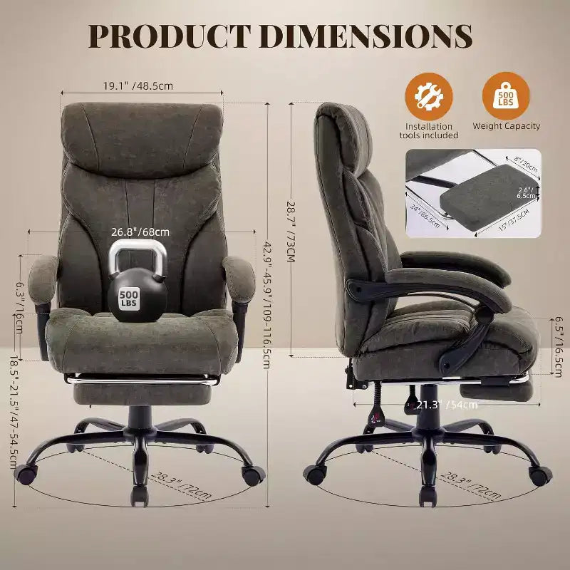Ergonomic Office Chair for Home Office, High Back Executive Desk Chair, Retractable Footrest & Wide Seat  Heavy-Duty Swivel Computer Chair
