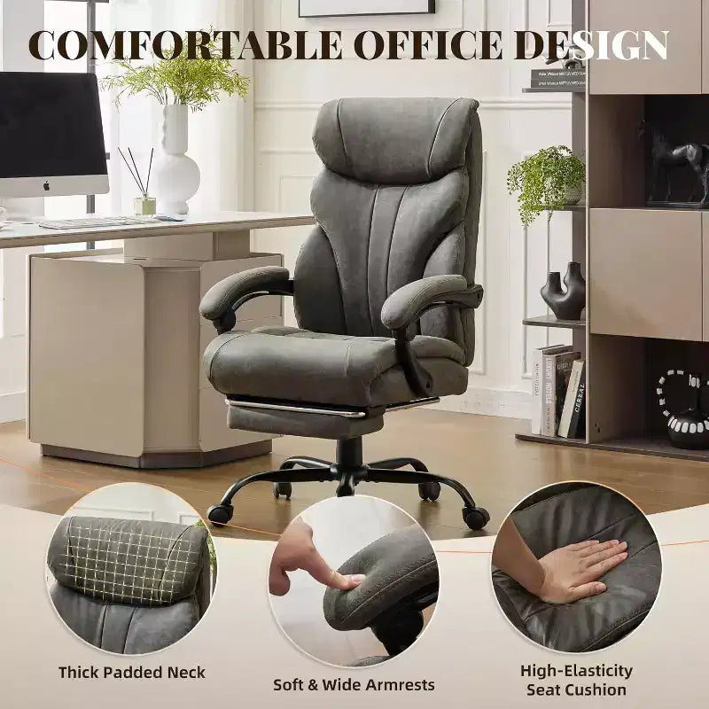 Ergonomic Office Chair for Home Office, High Back Executive Desk Chair, Retractable Footrest & Wide Seat  Heavy-Duty Swivel Computer Chair