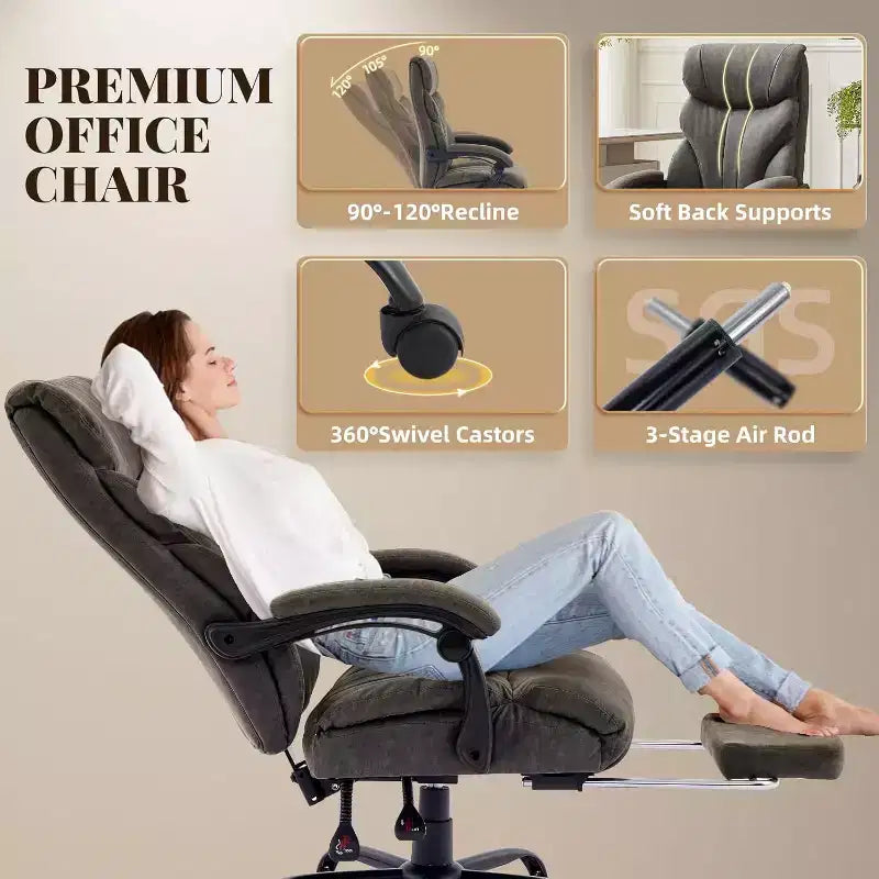 Ergonomic Office Chair for Home Office, High Back Executive Desk Chair, Retractable Footrest & Wide Seat  Heavy-Duty Swivel Computer Chair