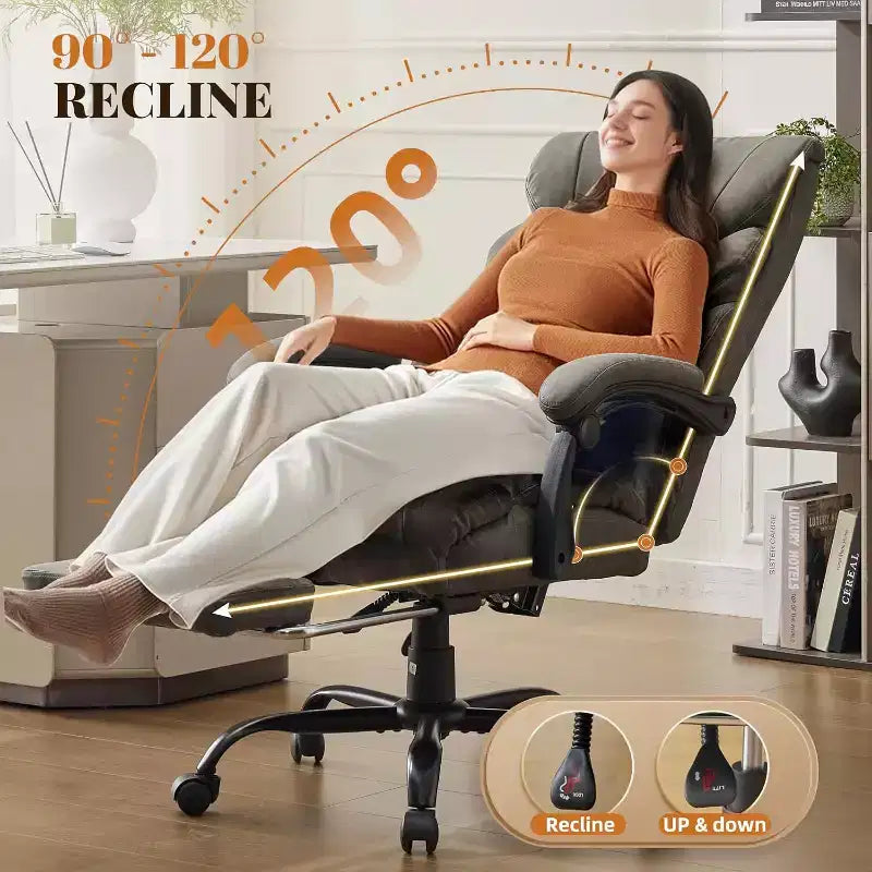 Ergonomic Office Chair for Home Office, High Back Executive Desk Chair, Retractable Footrest & Wide Seat  Heavy-Duty Swivel Computer Chair